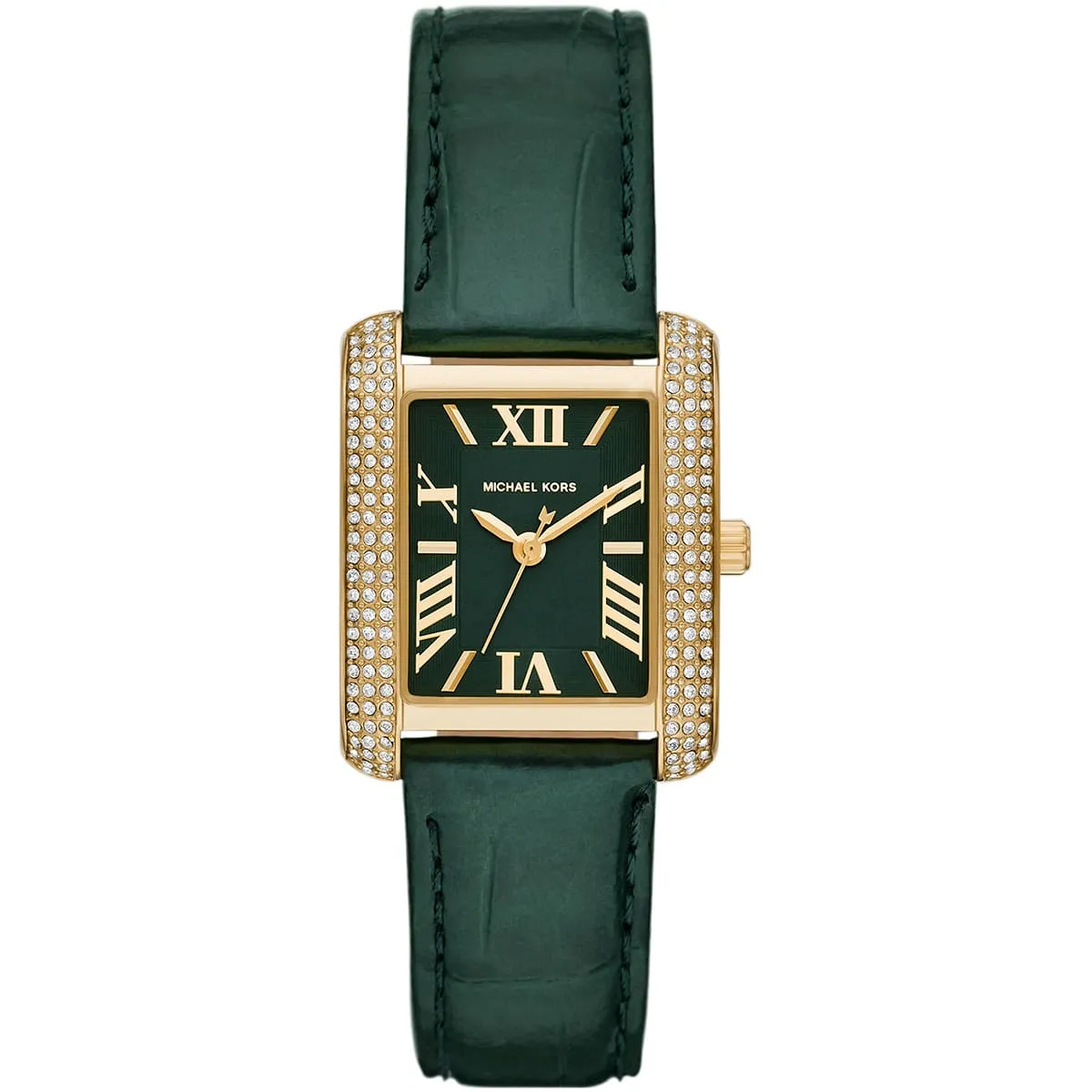 mk4697-michael-kors-watch-women-crystals-black-dial-leather-green-strap-quartz-battery-square-analog-three-hand-emery Montre Michael Kors MK4697 Emery – Image 1