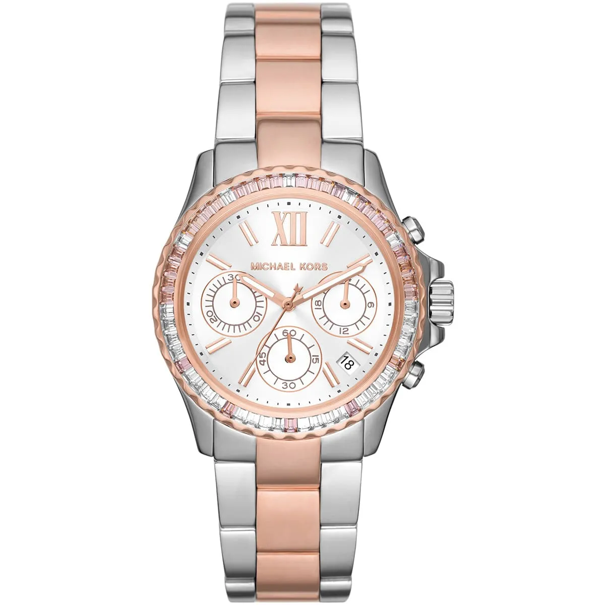 mk7214-michael-kors-watch-women-crystals-white-dial-metal-stainless-steel-silver-rose-gold-two-tone-strap-quartz-battery-analog-chronograph-everest Montre Michael Kors MK7214 Everest – Image 1