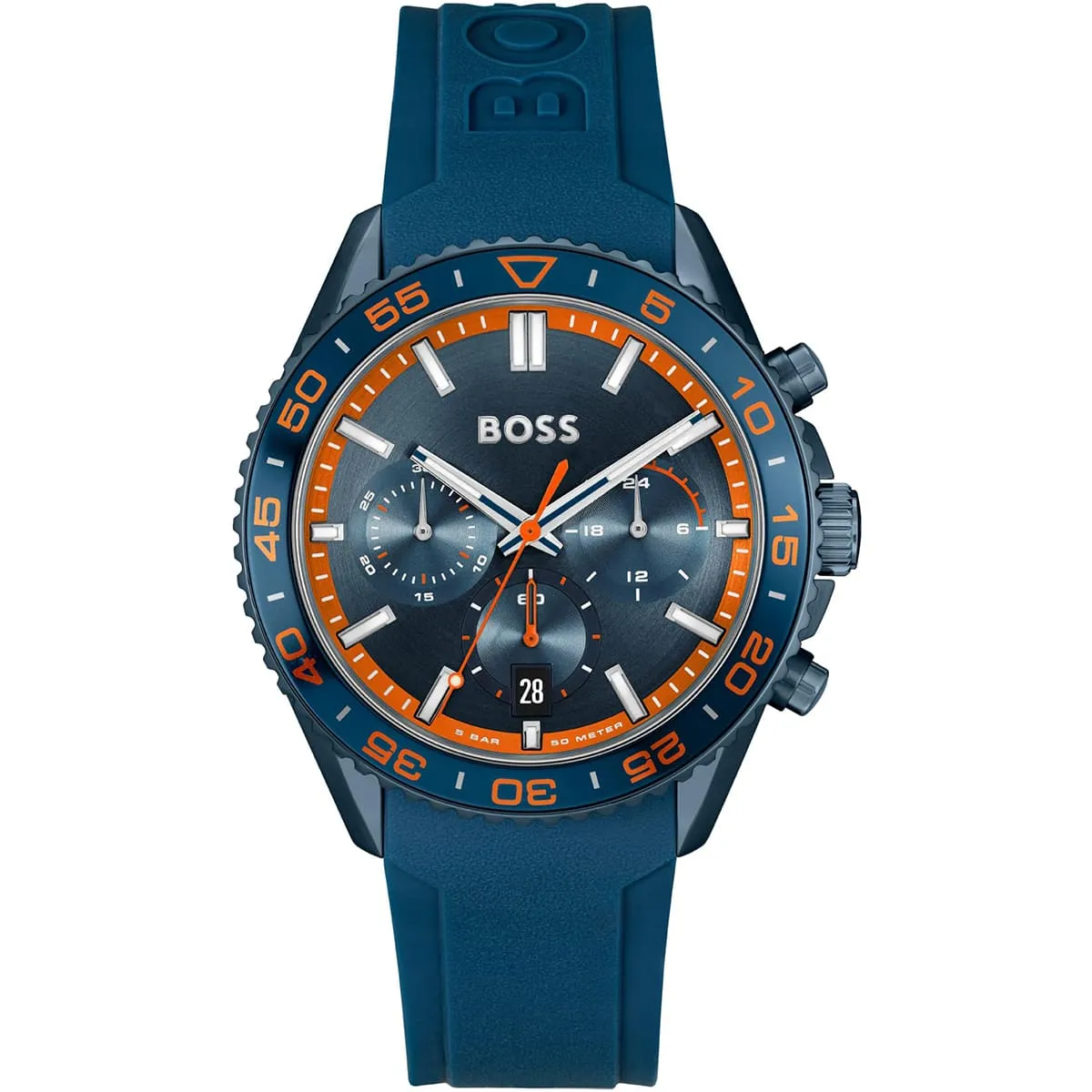 1514142-hugo-boss-watch-5bar-50-meters-men-blue-dial-rubber-strap-quartz-battery-analog-three-hand-runner (1) Montre Hugo Boss 1514142 Runner – Image 1