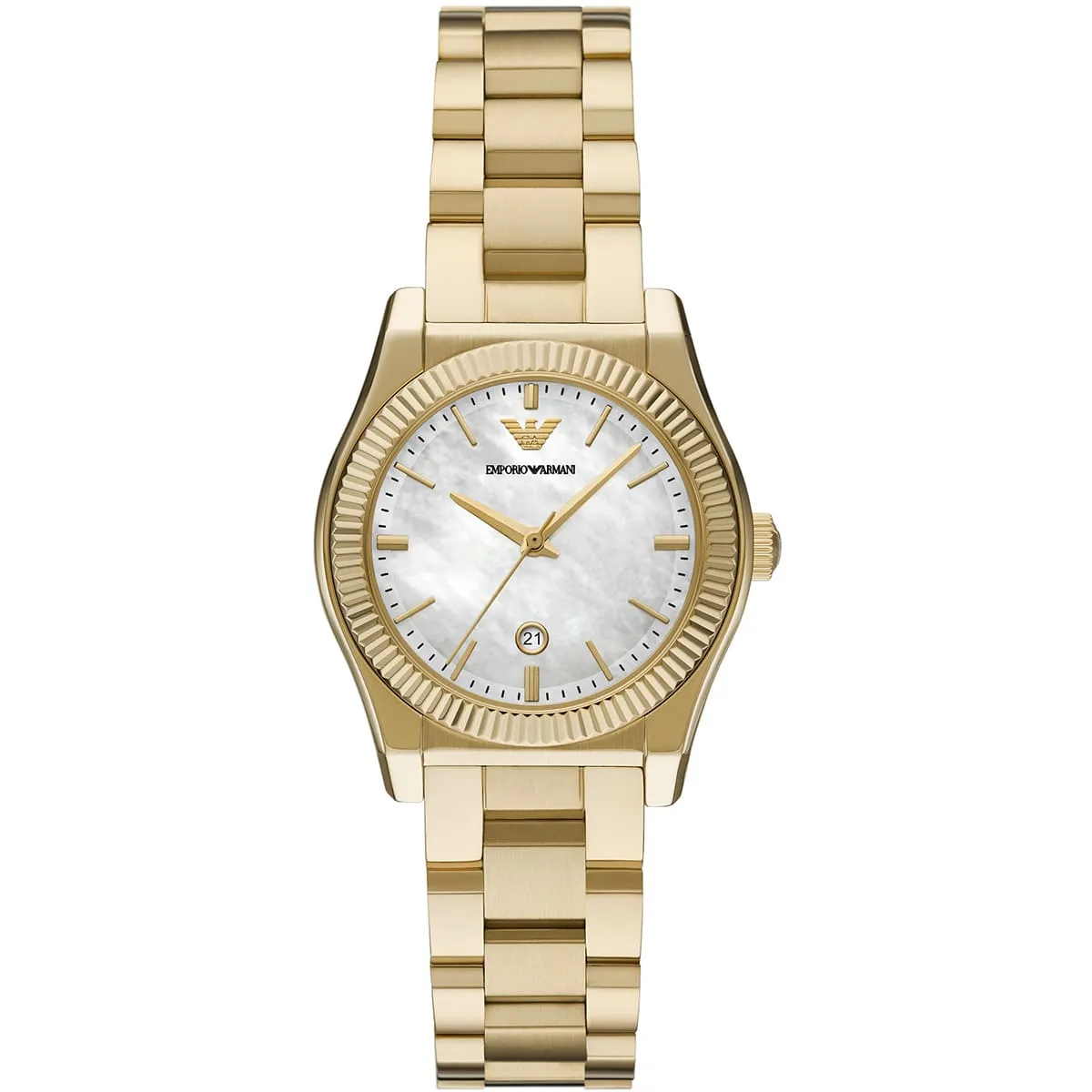 ar11657-emporio-armani-watch-women-mother-of-pearl-white-dial-metal-stainless-steel-gold-strap-quartz-analog-federica Montre Emporio Armani AR11657 – Image 1