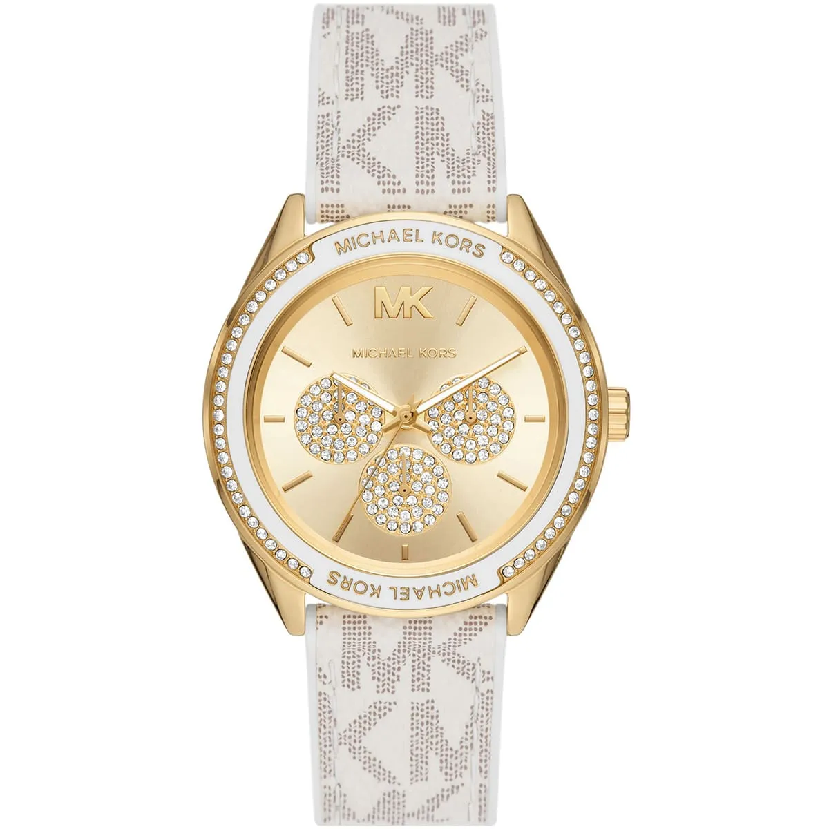 mk7204-michael-kors-watch-women-crystals-gold-dial-polyurethane-chloride-white-strap-quartz-battery-analog-jessa Montre Michael Kors MK7204 Jessa – Image 1