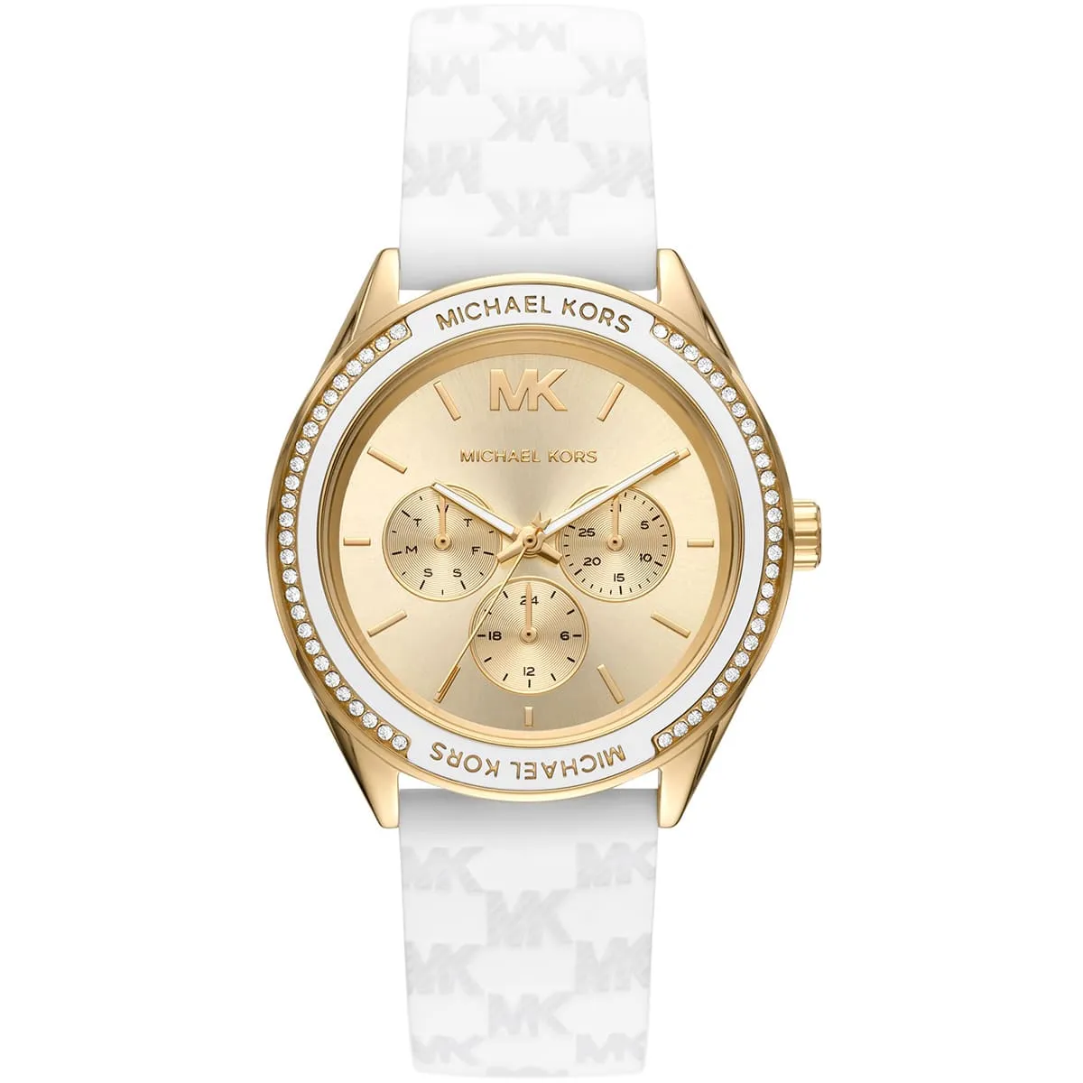 mk7267-michael-kors-watch-women-gold-dial-leather-white-strap-quartz-battery-analog-three-hand-jessa Montre Michael Kors MK7267 Jessa – Image 1